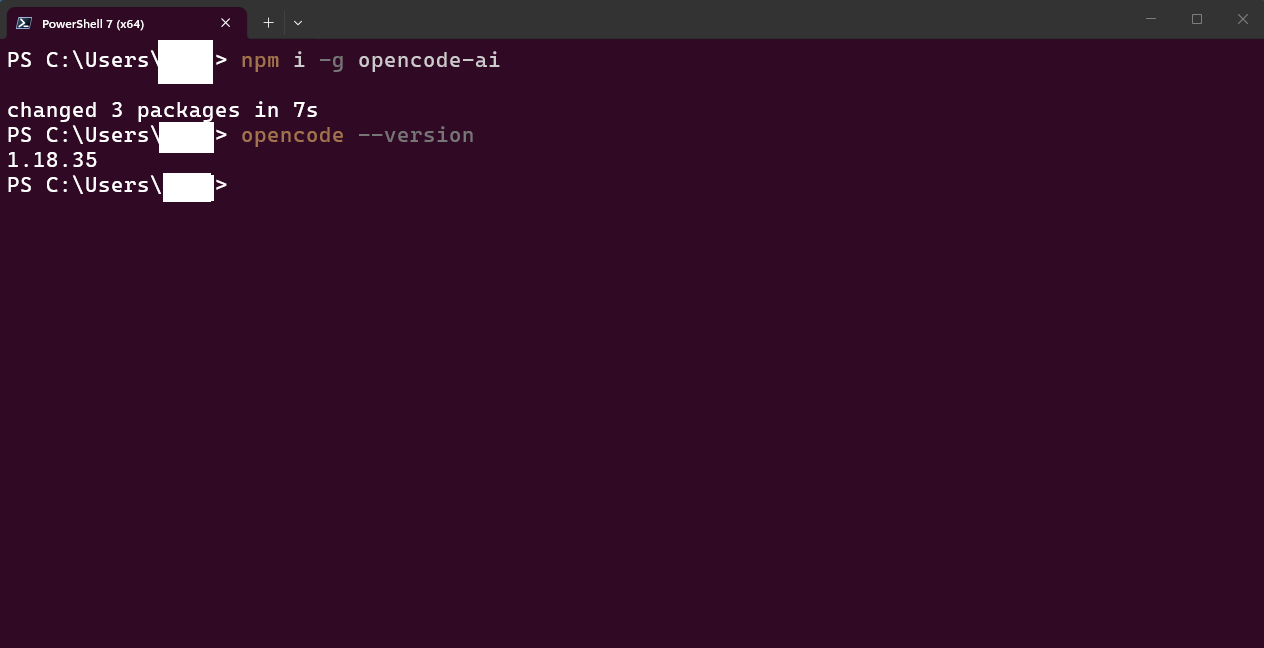 OpenCode installed and version shown